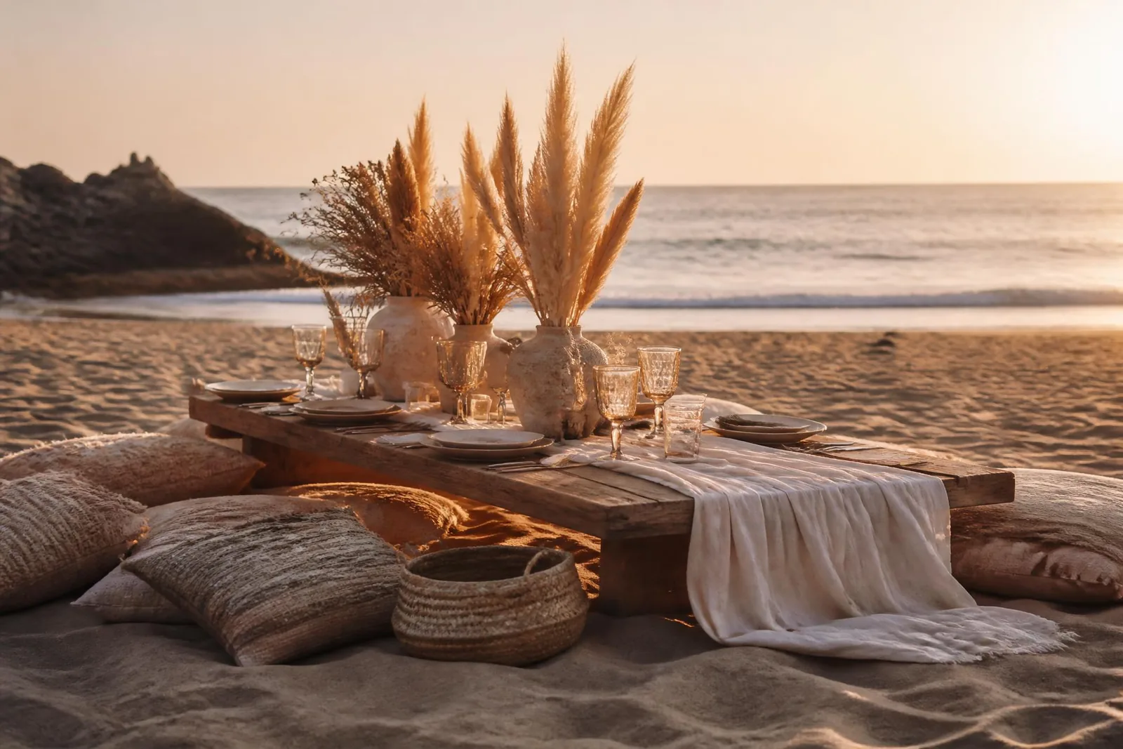 Golden hour table on the sand, Costa del Sol